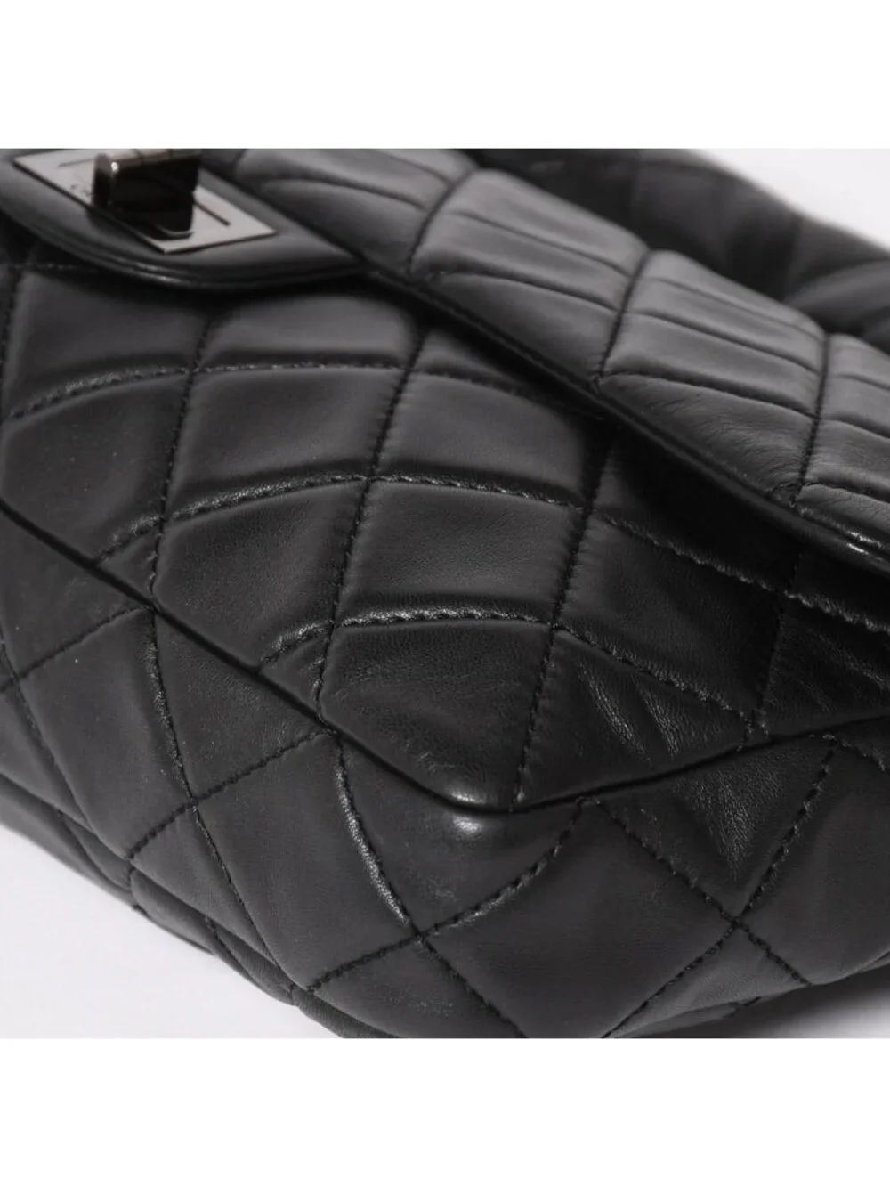 Chanel 2.55 Roll Clutch CC Logo Lambskin Black Ruthenium
